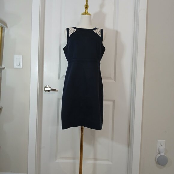 Ann Taylor Sheath Dress Women's Size 8 Petite Navy Lace Detail Sleeveless - Picture 1 of 8